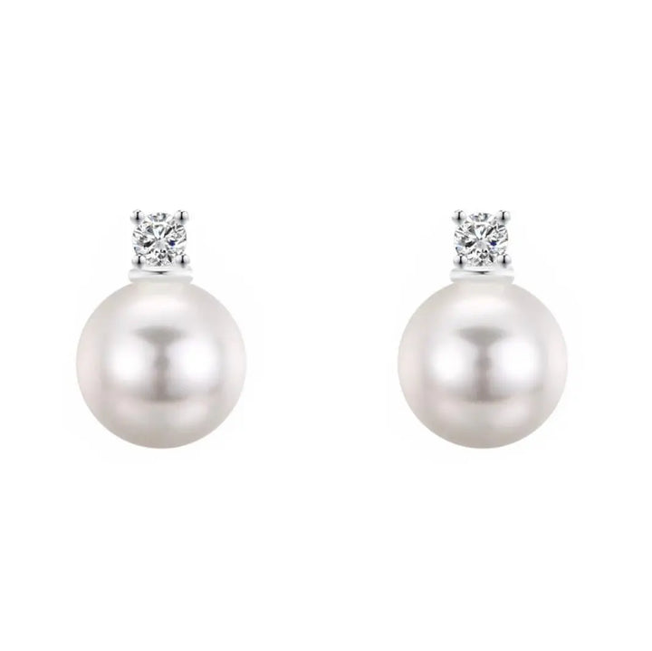 WS - Kai Round Pearl & Zirconia Earrings on Sterling Silver - White Pearl