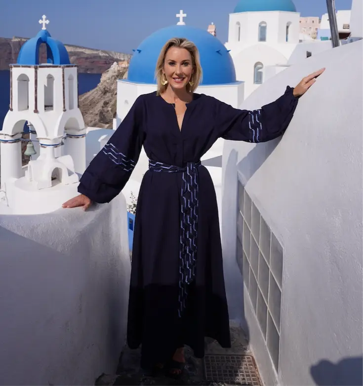 Aphrodite Linen embroidered Navy Dress