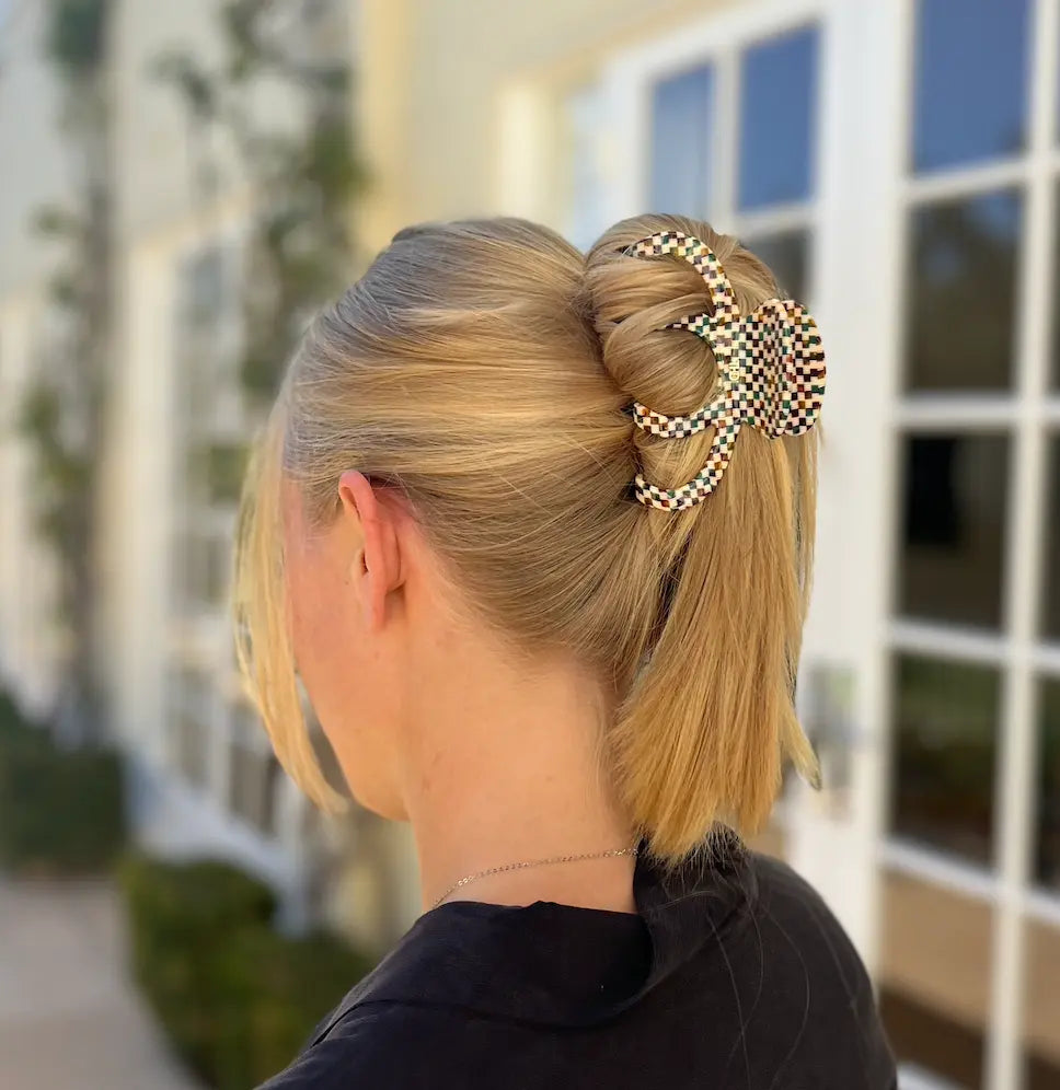 Octopus Acetate Hair Claw in Green Gold Check