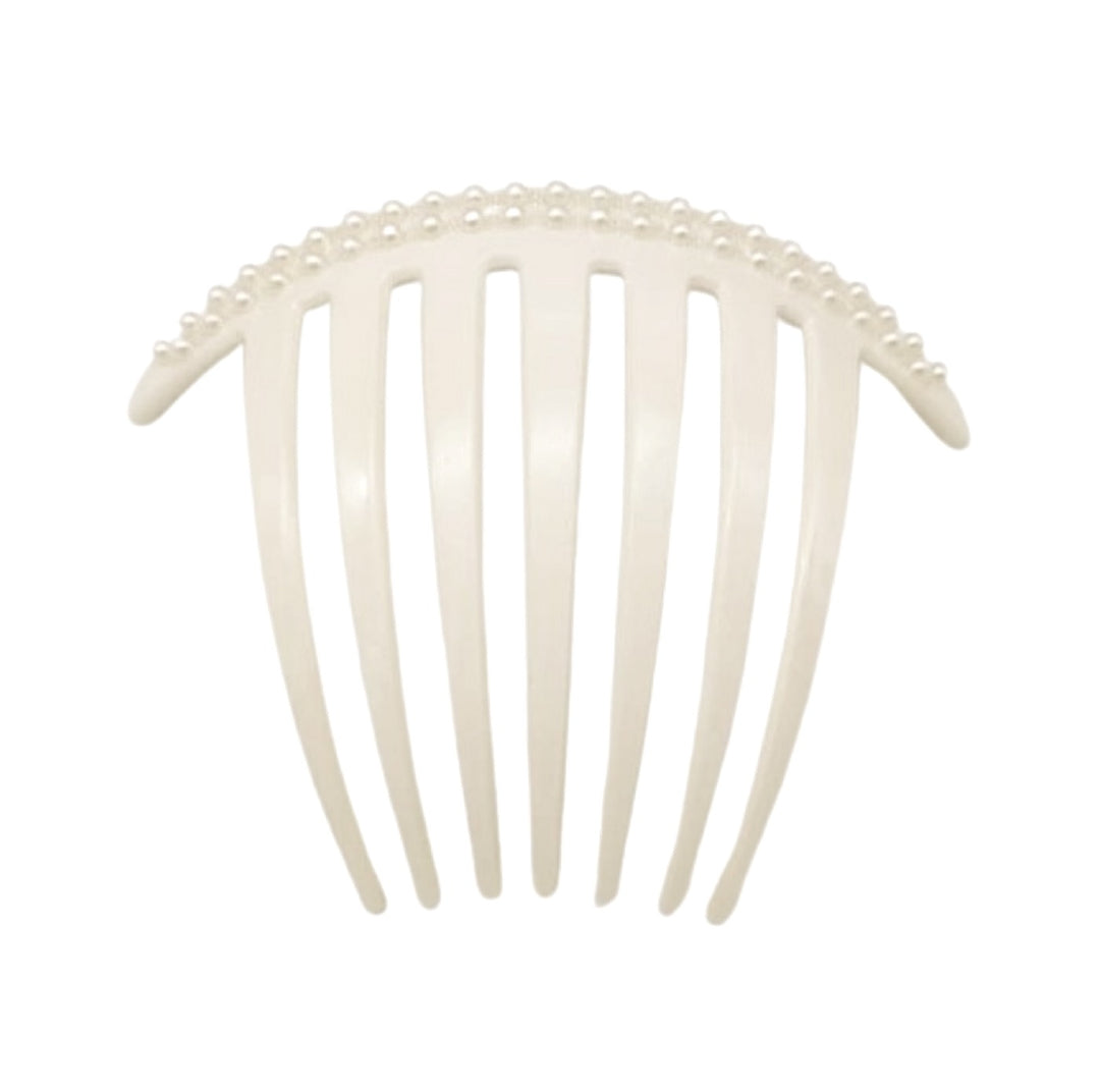 Premium XL Acetate Pleat Comb - Off white with double pearls