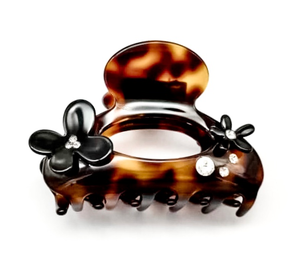 WS  Large Hairclaw with Swarovski Crystals &Flwrs - Dark Tort 746935882440