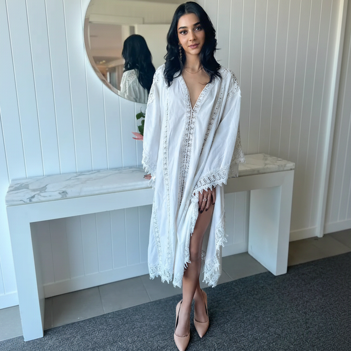 Celine Cotton & Lace Dress in White