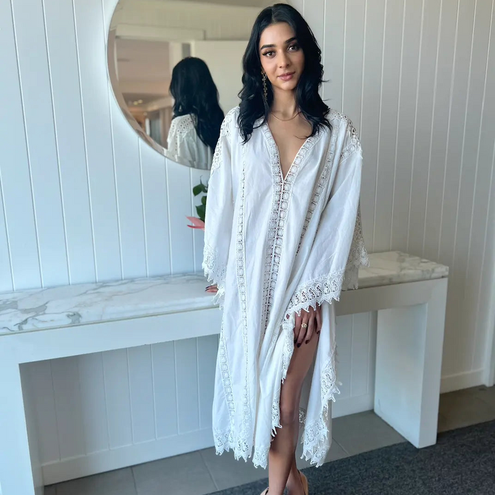 WS Celine Cotton & Lace Dress in White - White - Hero
