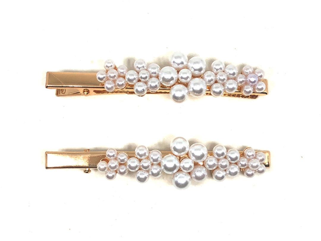 WS - Pearl Flower Hair Snap pin gold - 2pce 728238947194