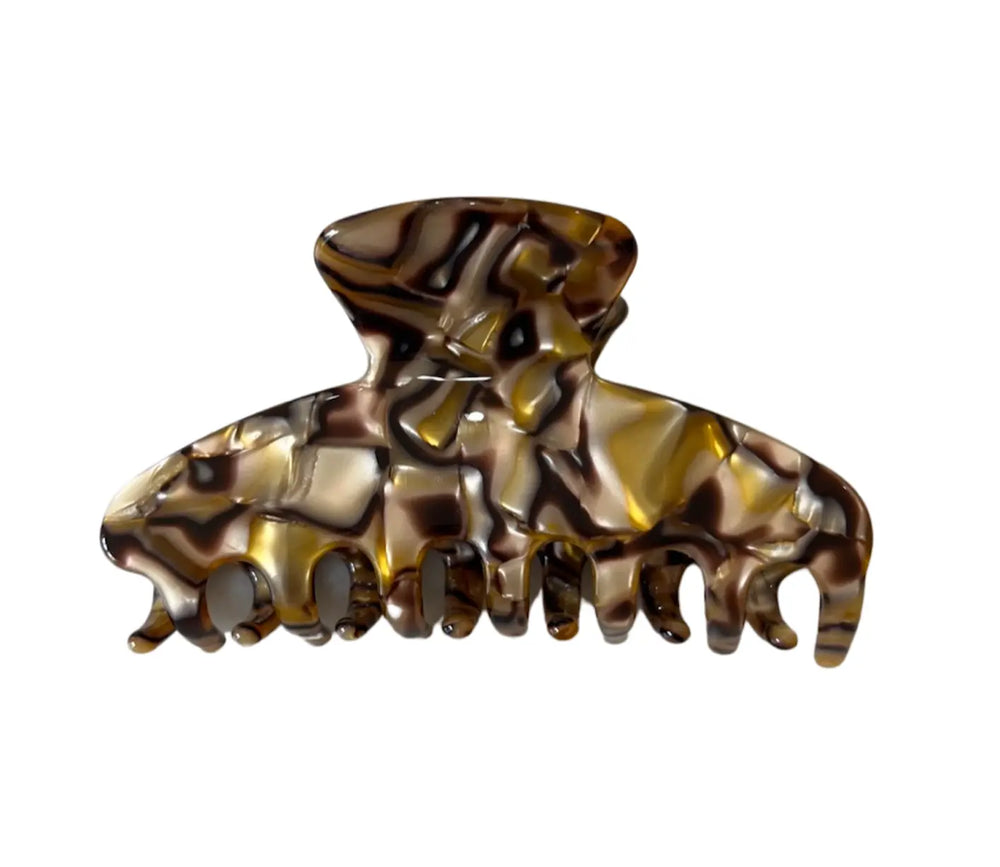 Premium Large Acetate Claw in Gold marble