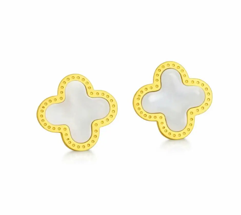 Cross  earring studs in Gold and White