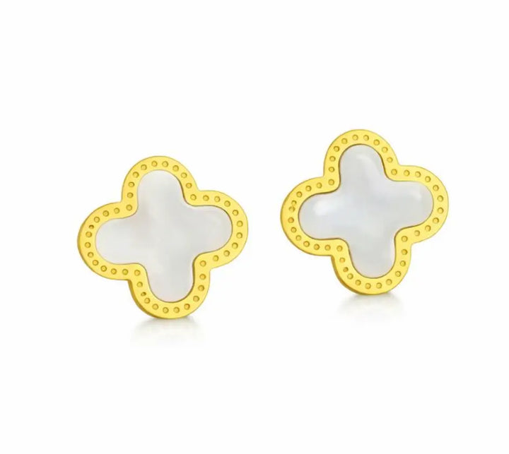 Cross  earring studs in Gold and White