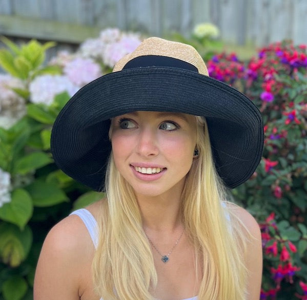 Premium Foldable Fisherman Hat with Bow in Black & Natural