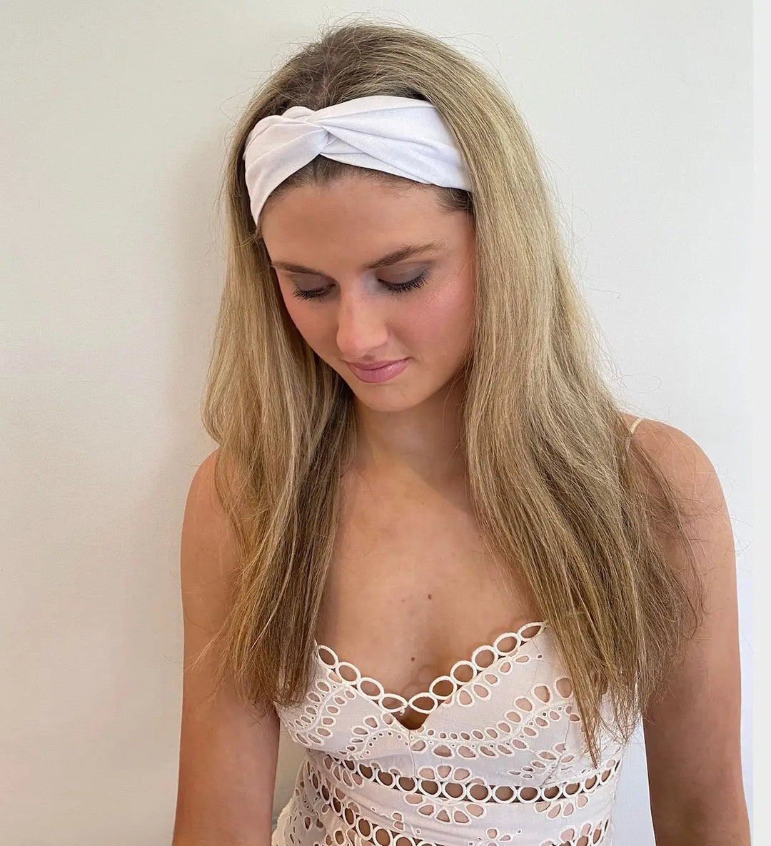 Headband - Linen Elastic headband in White