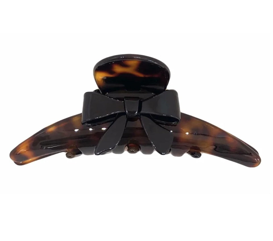 WS Premium oversized Acetate HairClaw with Black Bow -Dark Tortoise 746935882341