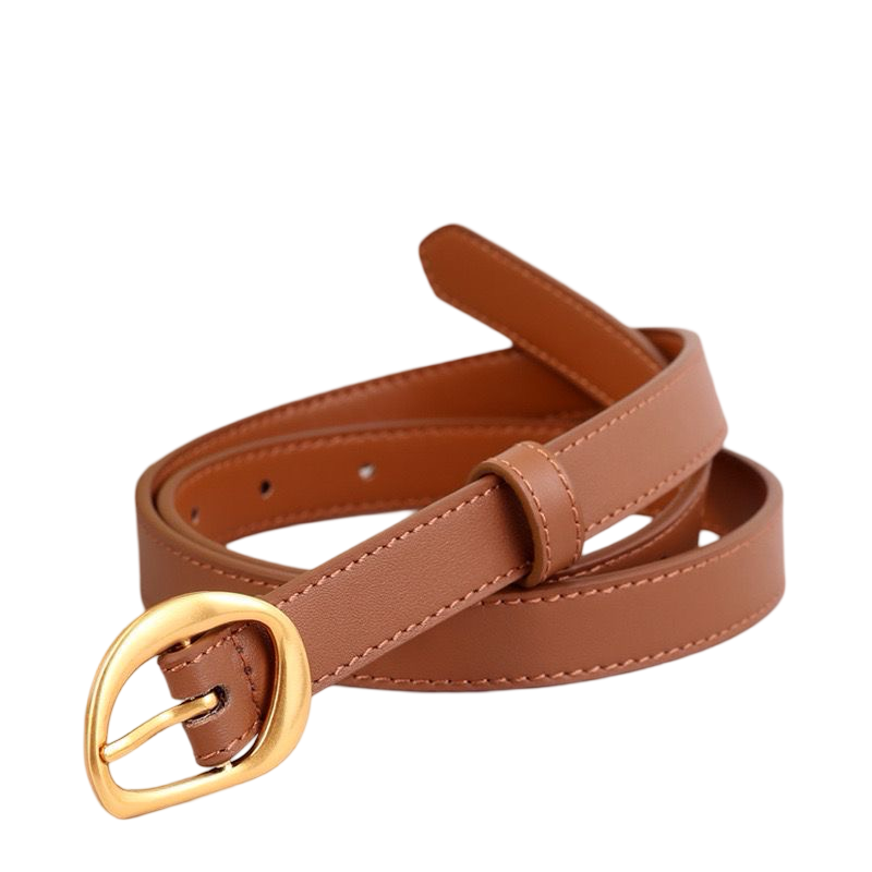WS Geneva Tan Leather Belt Gold 2.5cm