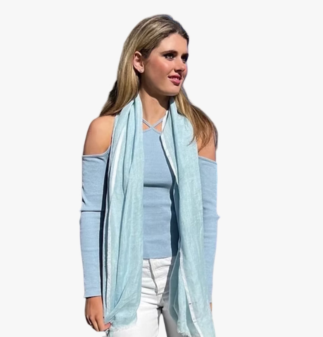 WS - Linen Handwoven Scarf- Cerulean Blue 754523535692