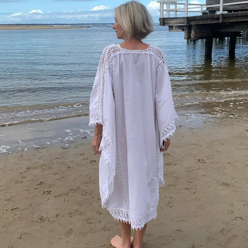 WS Celine Cotton & Lace Dress in White - White - Image 5