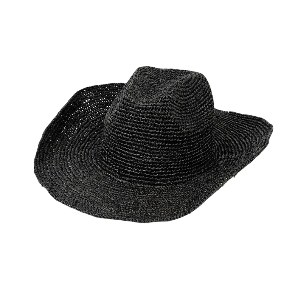 Jessie Raffia Cowboy Hat & Tie- Black