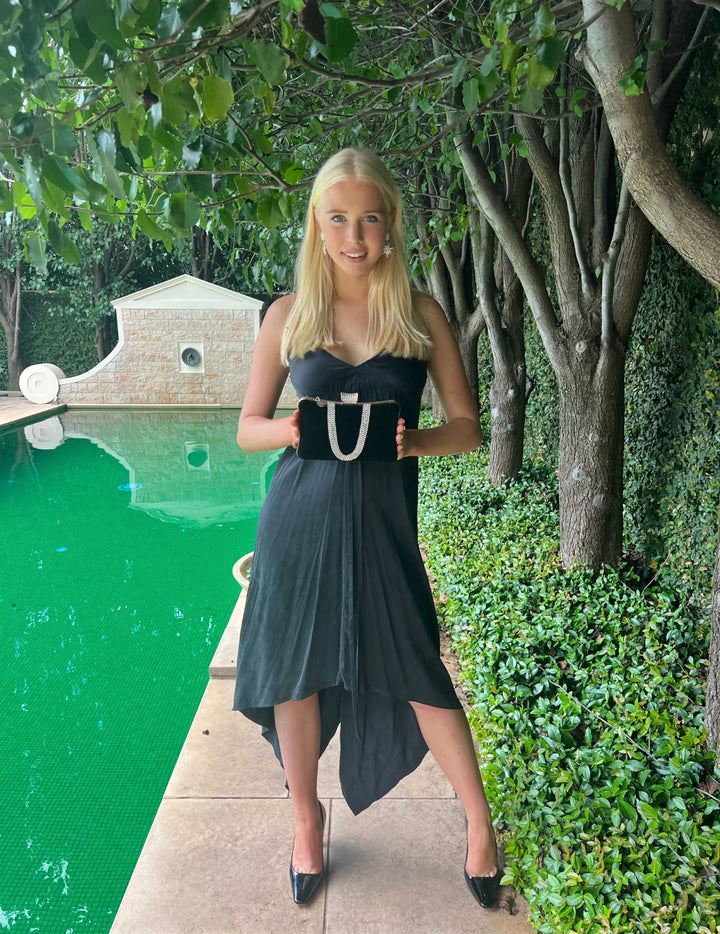 WS Velvet Rhinestone Clutch Bag