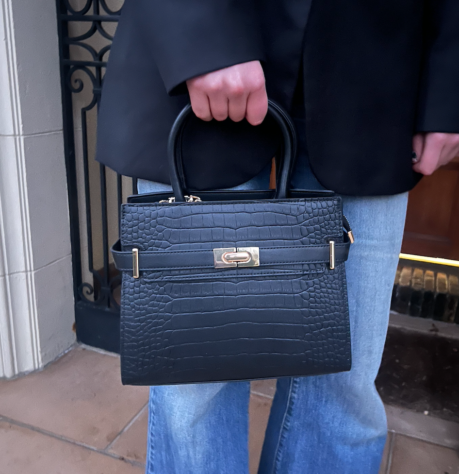 Alexandra Medium Cowhide Croc Tote Bag - Blue
