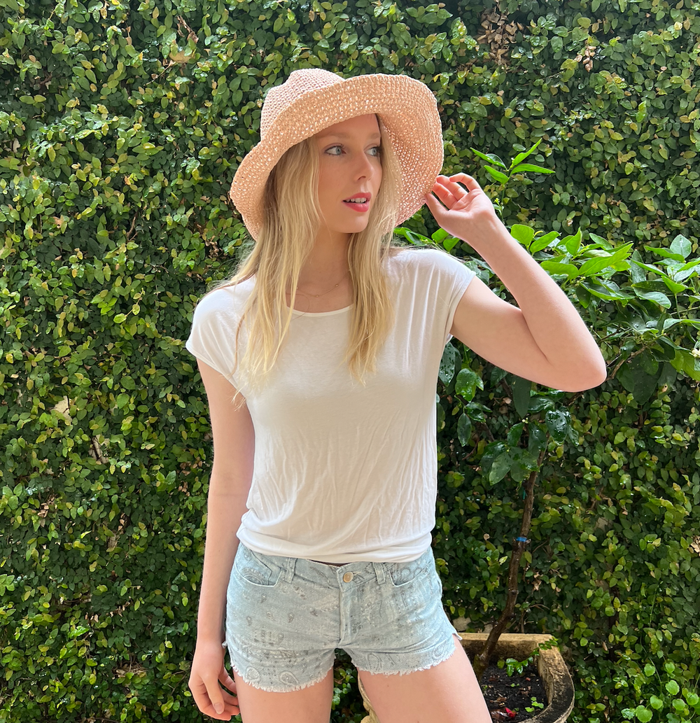 Woven Foldable SunHat in Pink