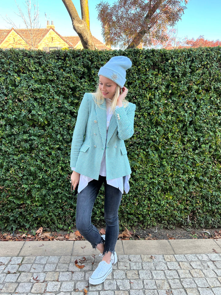 Angora Blend Beanie with SnowFlake- Blue