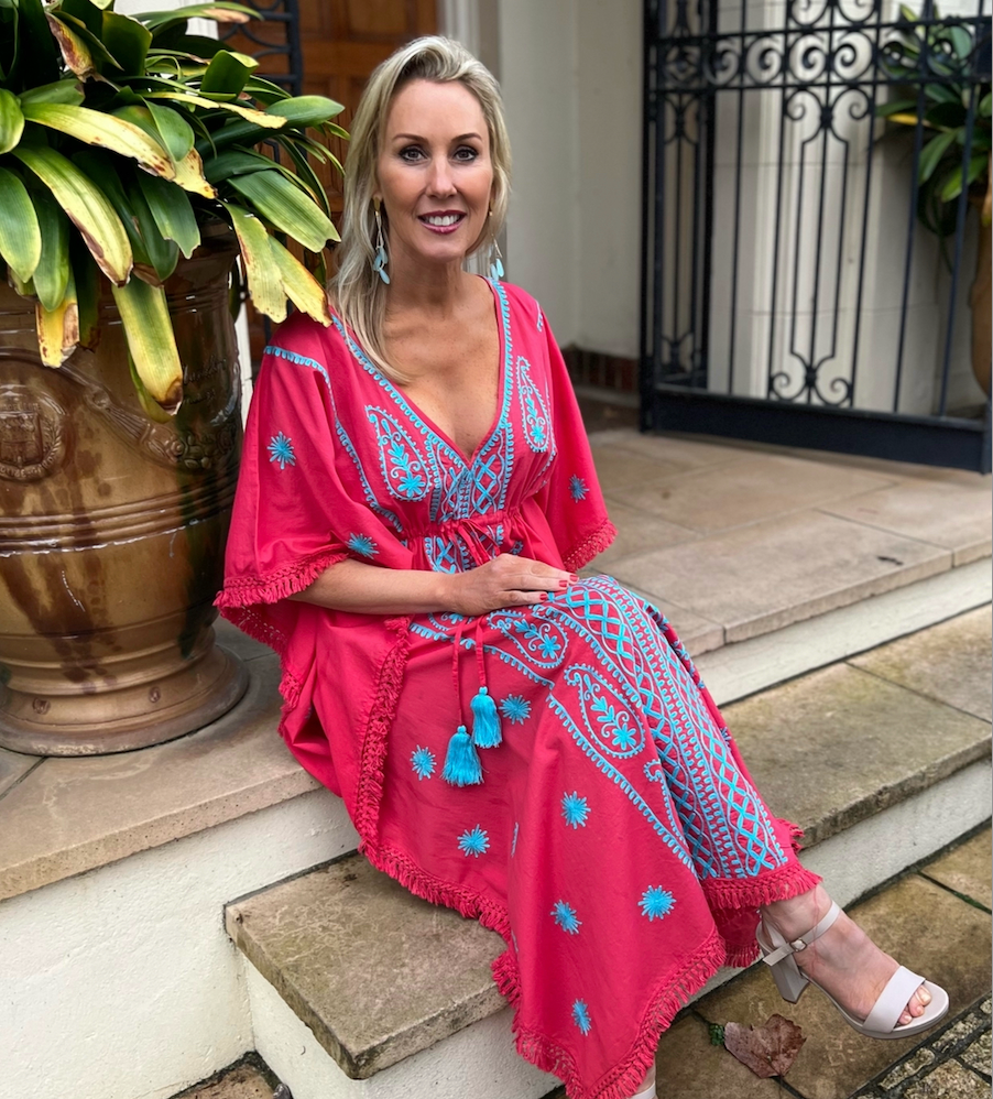 'Juliette' embroidered cotton dress in Red