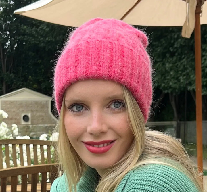 WS Cable Angora Blend Beanie - Barbie Pink - Image 1