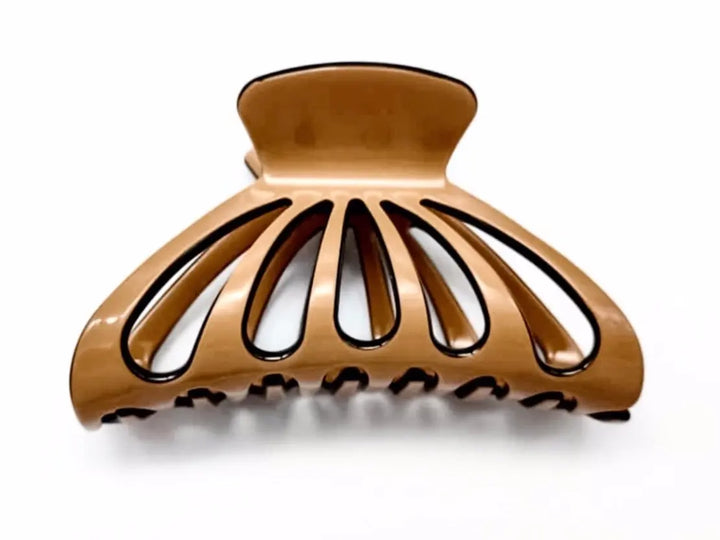 Acetate Large Cutout Hair Claw in Tan with Black Trim Tania Hird Designs