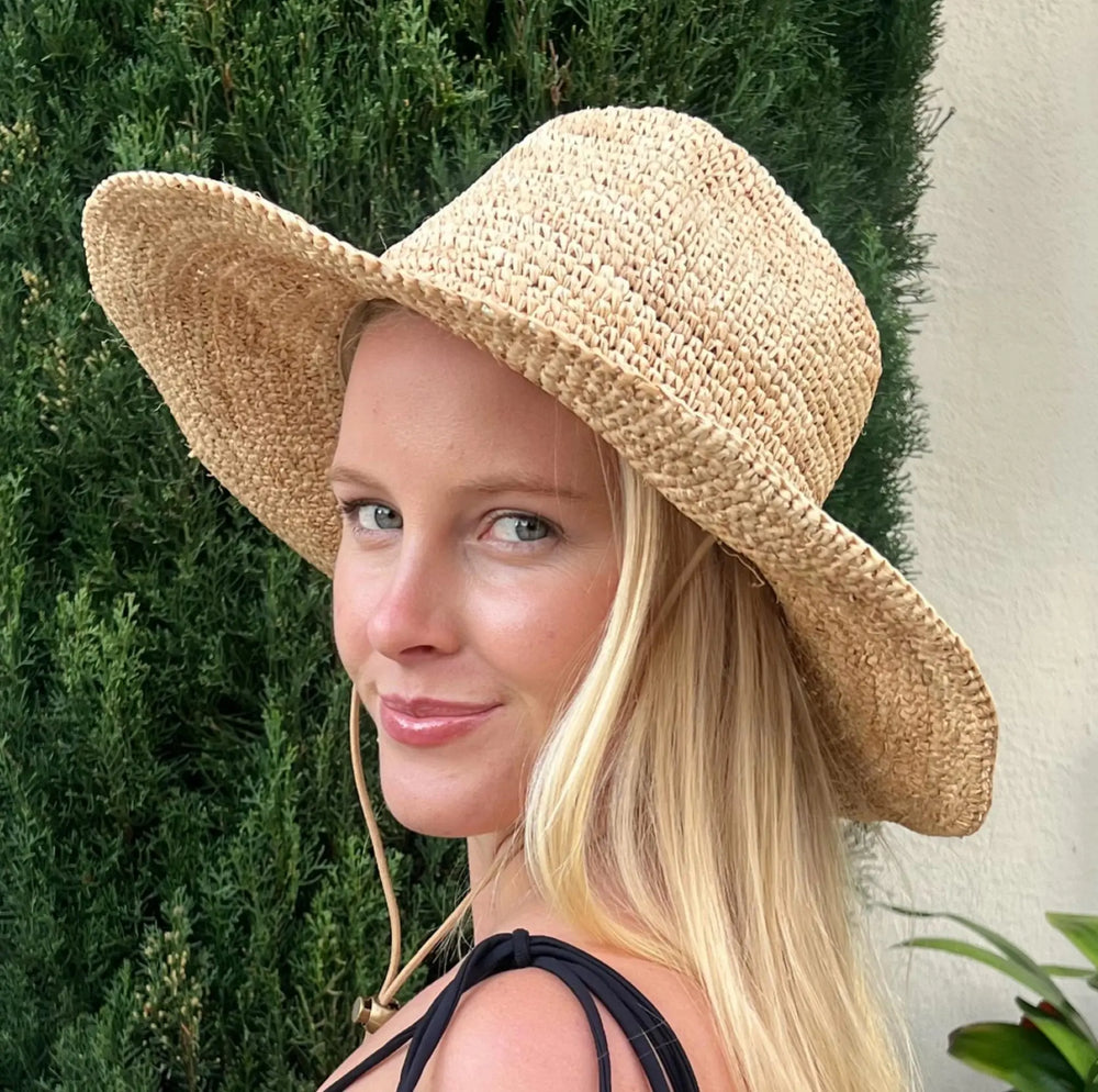 Jessie Raffia Cowboy Hat & Tie- natural