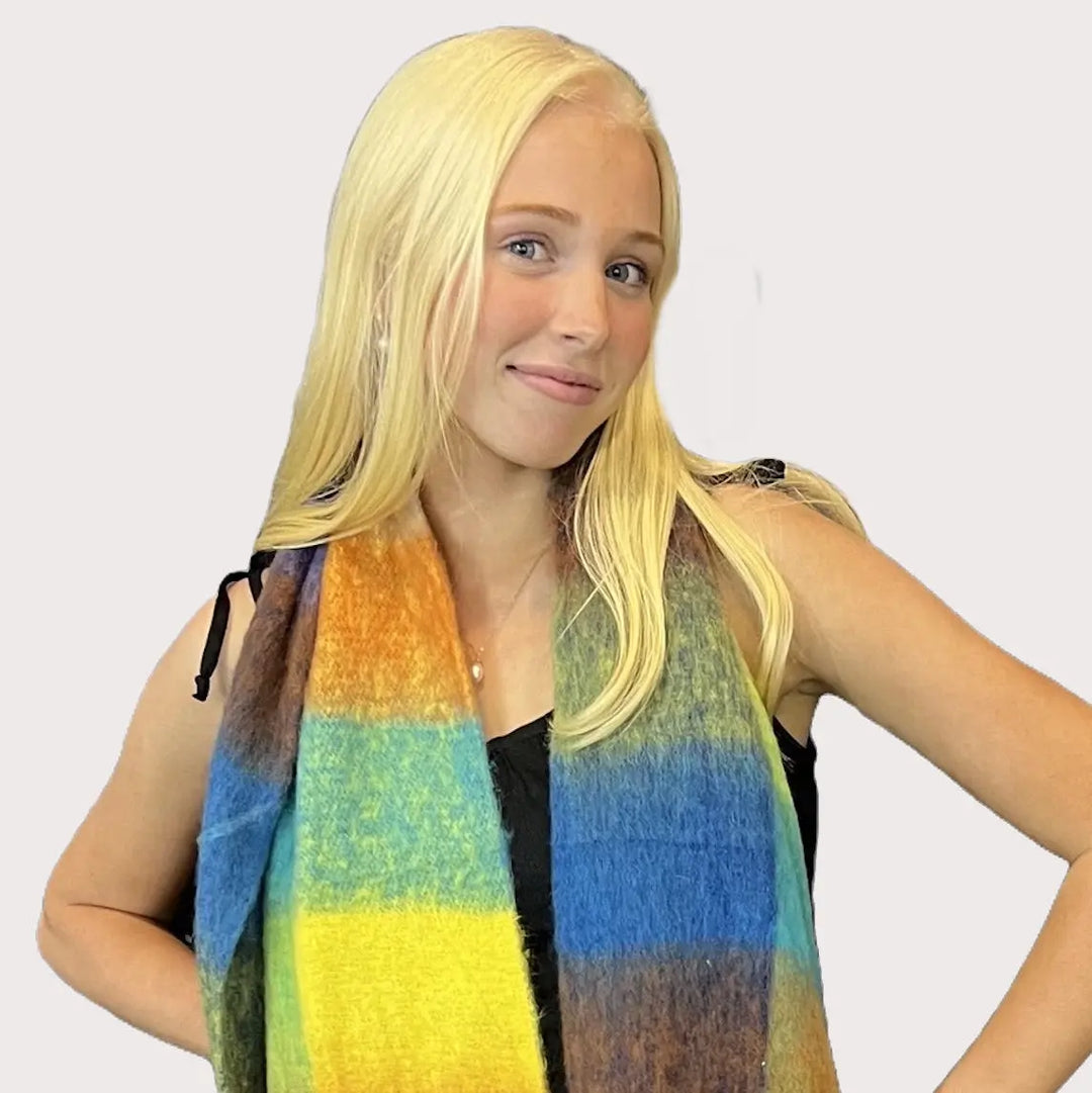 Oversized Cuddly Blanket Scarf in Vibrant Check