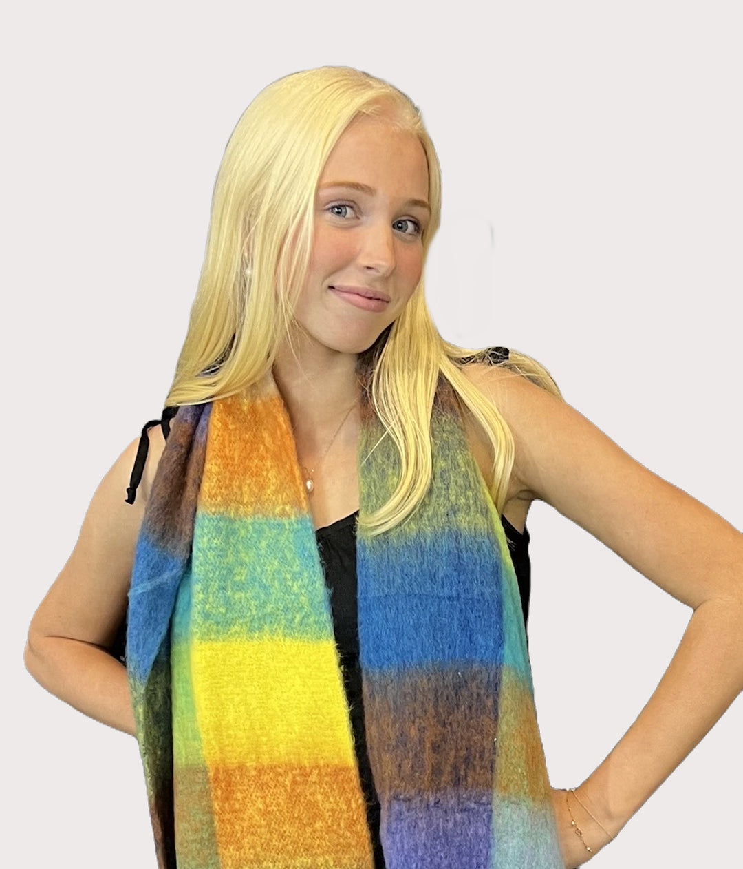 Oversized Cuddly Blanket Scarf in Vibrant Check