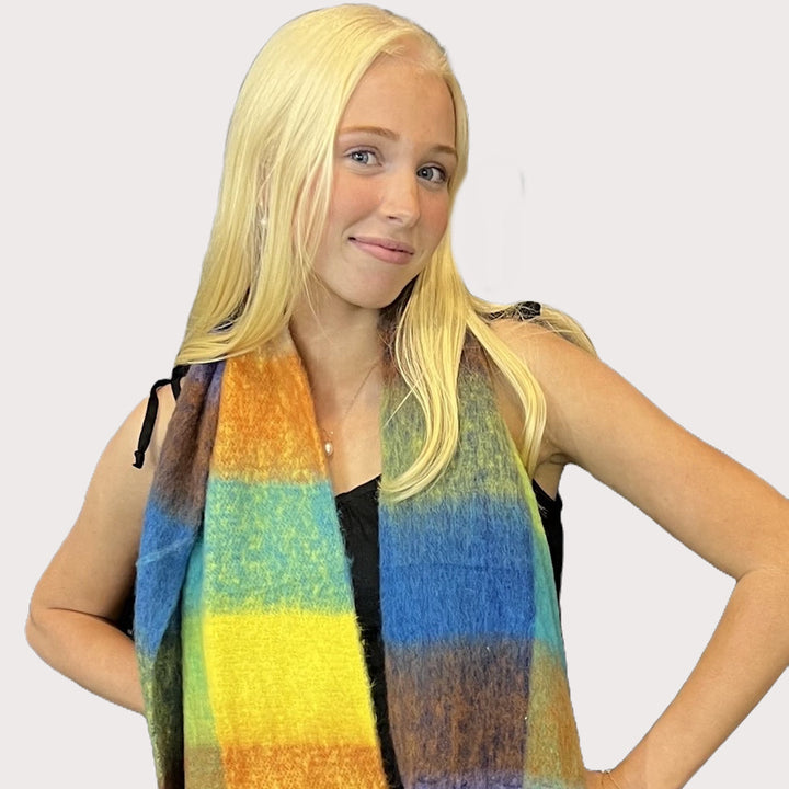Oversized Cuddly Blanket Scarf in Vibrant Check
