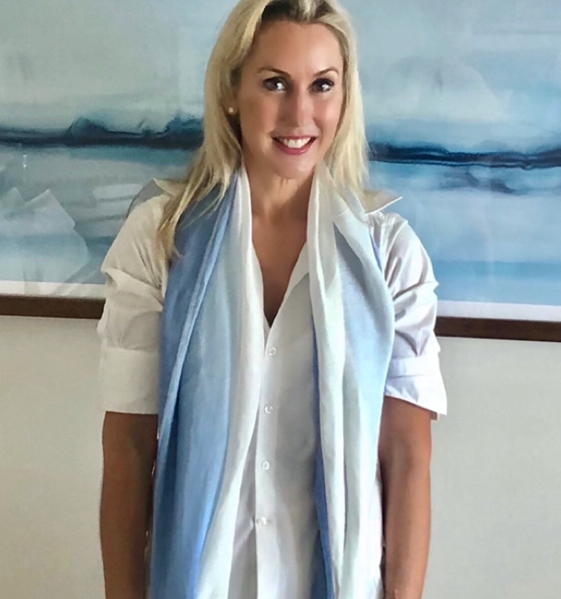 WS - Linen Handwoven Ombre Scarf- Cerulean Blue/White 754523535722