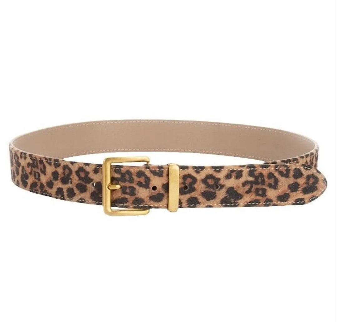 WS Leopard Leather Belt 3.3cm Gold