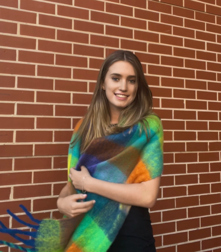 Oversized Cuddly Blanket Scarf in Vibrant Check