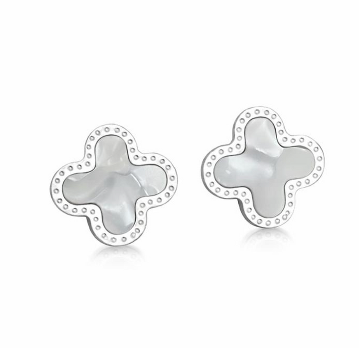Cross earring studs in silver and White