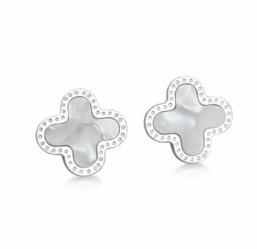 Cross earring studs in silver and White