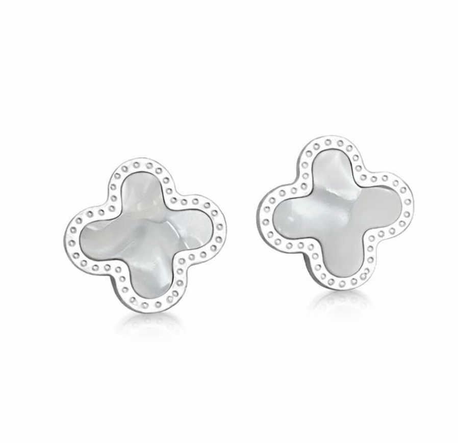 WS Cross earring studs in silver and white