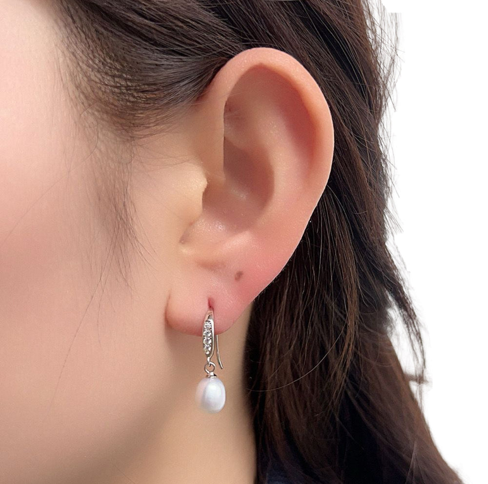 Moana Baroque Pearl & Pave Sterling Silver Earrings - Silver & Pearl - Image 1