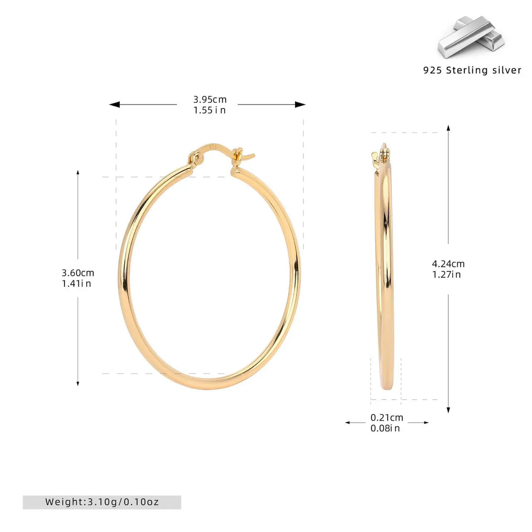 18K Gold plated Sterling Silver Hoop Earrings 4cm