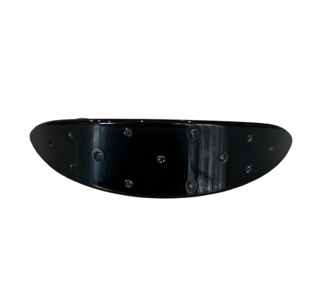 WS - Acetate Barrette Oval & Crystal  Black