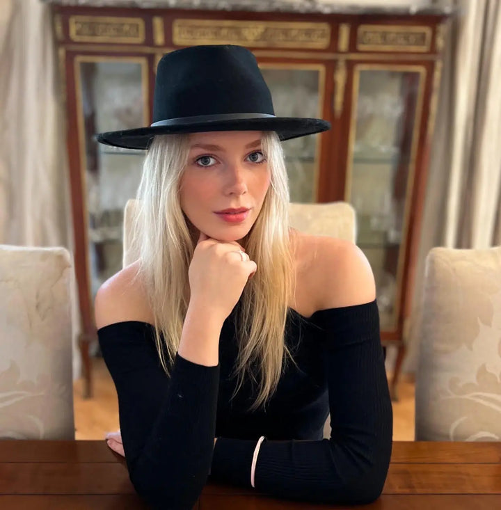 Premium 100% Australian Wool Teardrop Fedora - Black