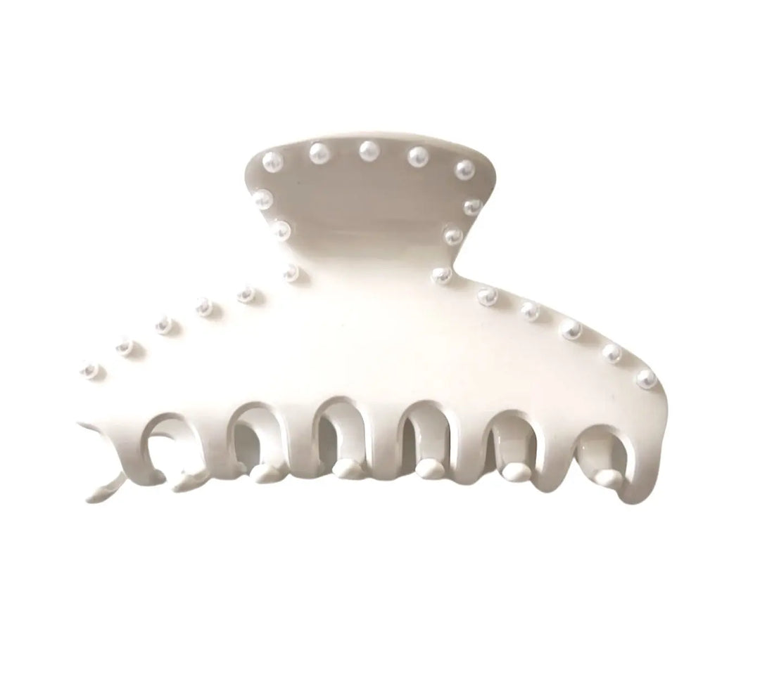 Premium large Acetate Hair Claw in white with pearls