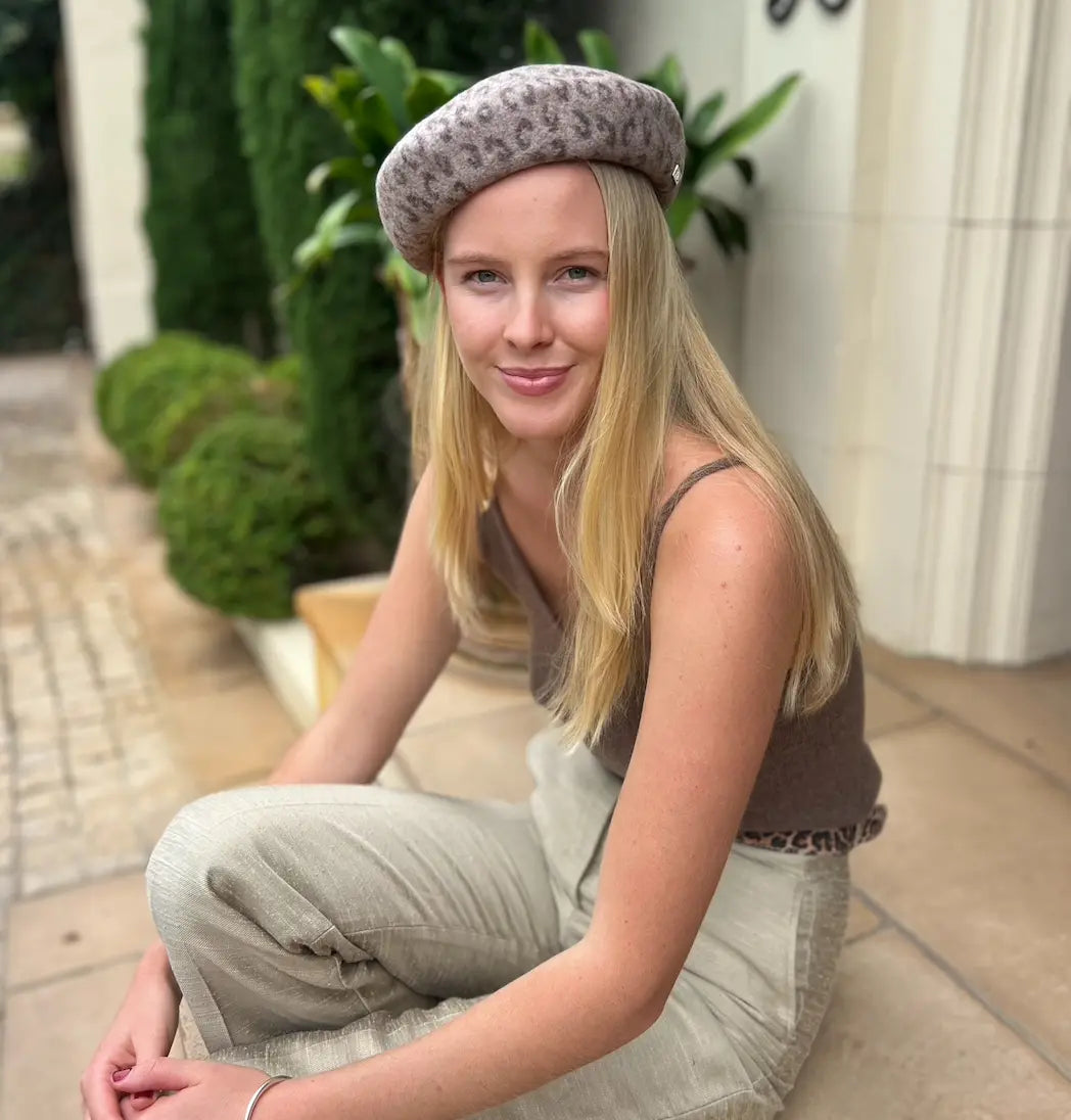Lille Wool Leopard Beret - Mocha