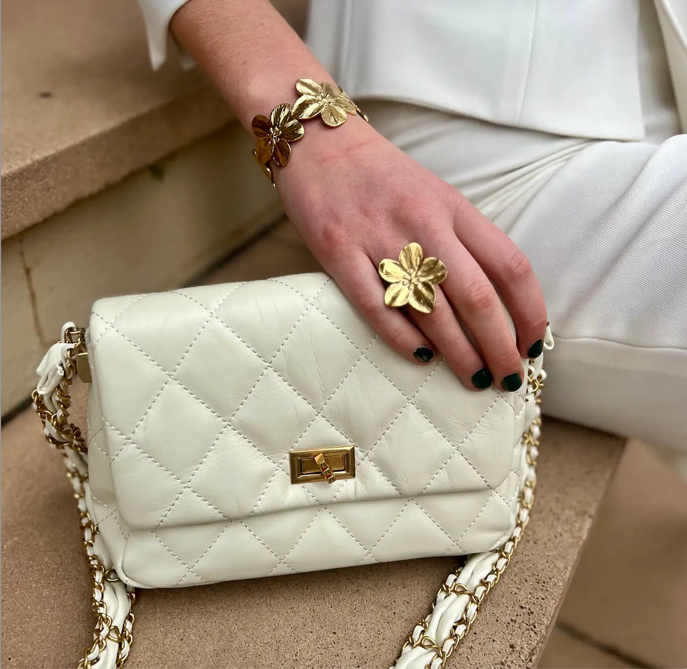 Francine Quilted Leather Shoulder Bag - white