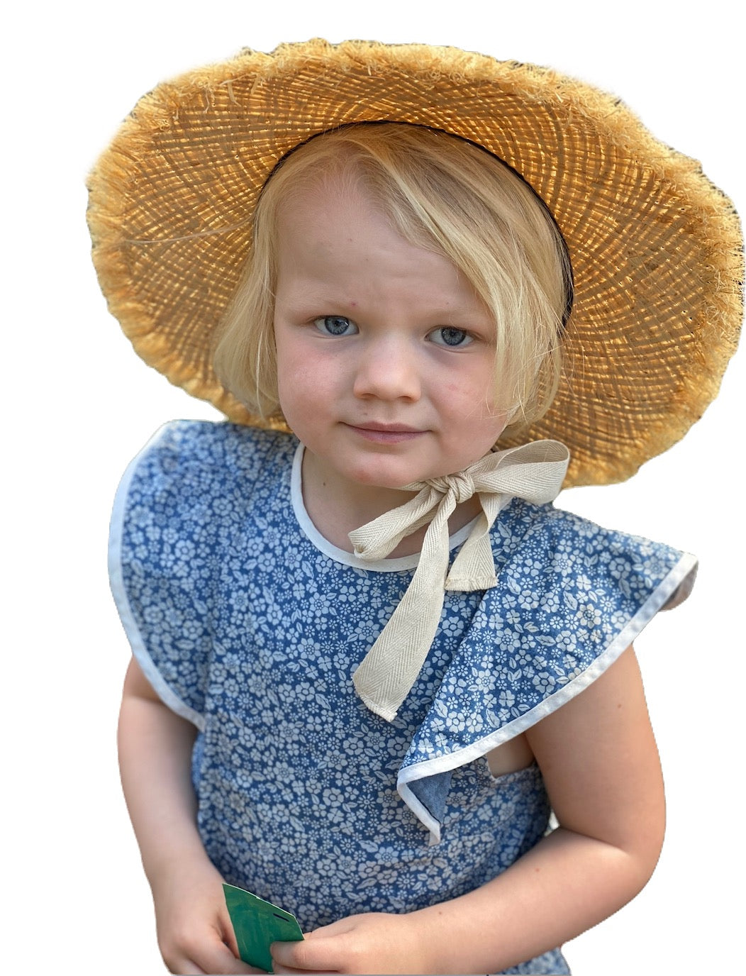 100% Raffia Childrens Fraye Boater with Off White Ribbon 4-8yrs