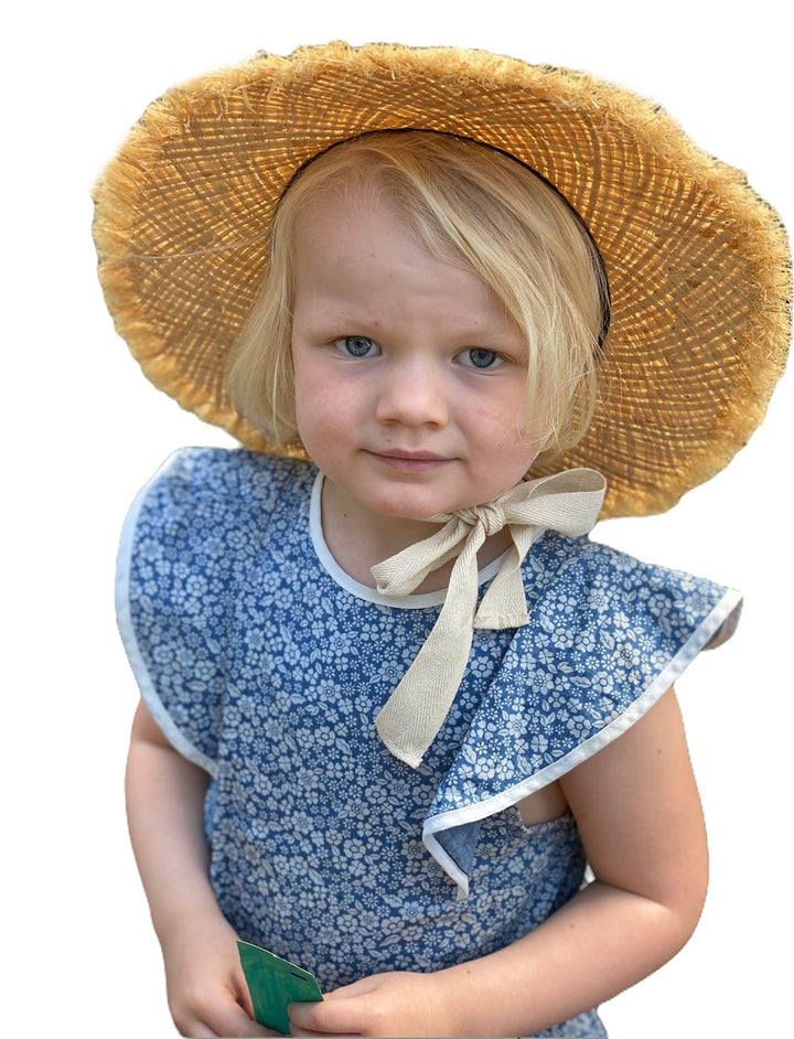 100% Raffia Childrens Fraye Boater with Off White Ribbon 4-8yrs