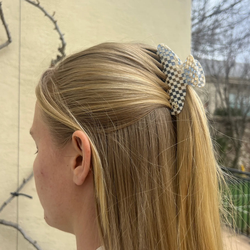 Large Acetate Hair Claw Blue/white check Paros