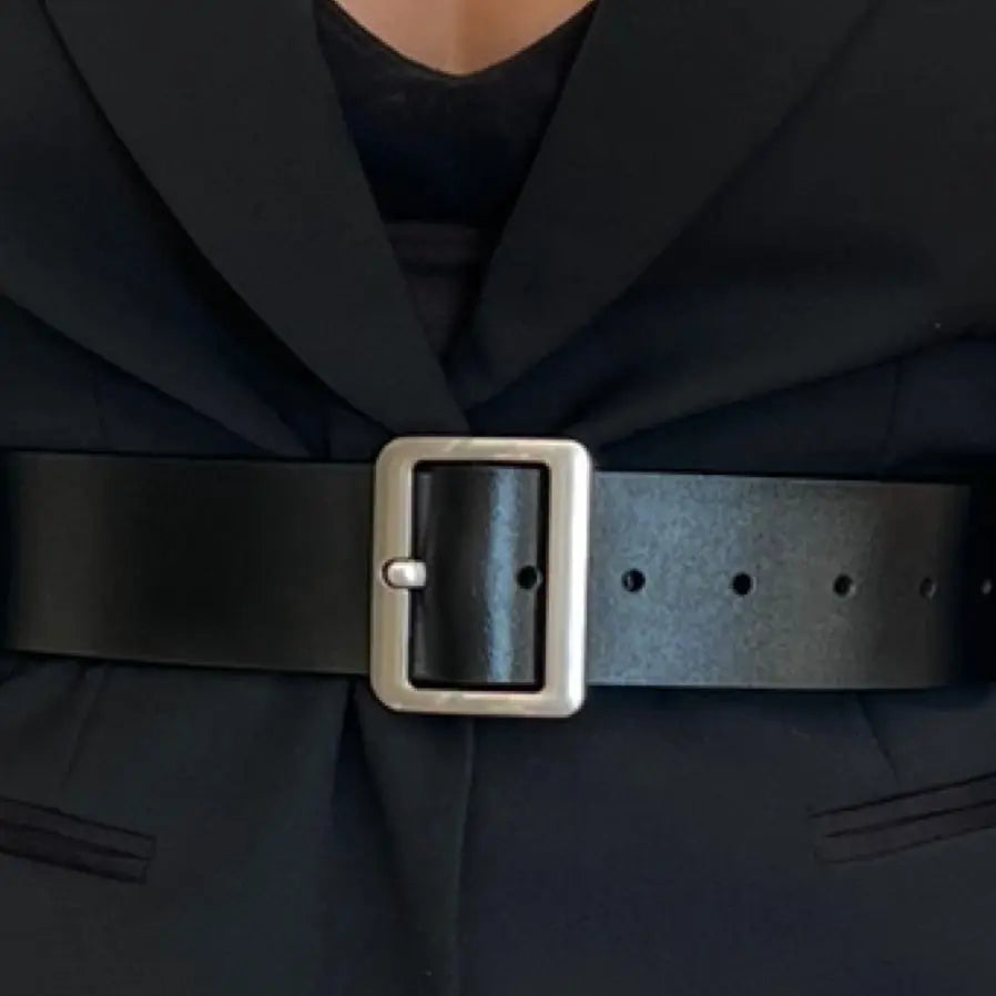 WS Black Leather Boston Belt Silver 4.8cm