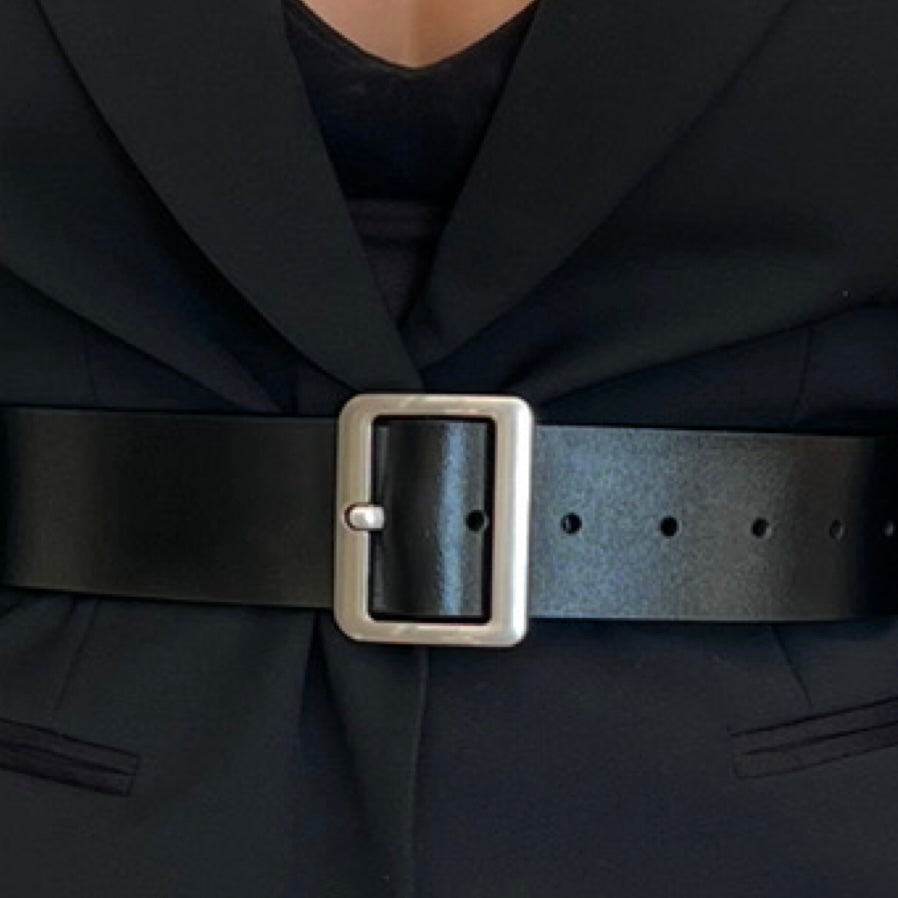 WS Black Leather Boston Belt Silver 4.8cm