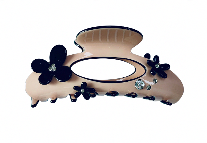 Premium Oversized Hair claw with Swarovski Crystals & Flowers -  Pink