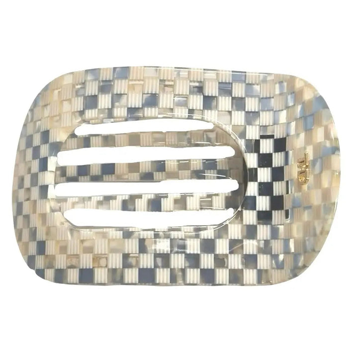 Acetate Flat Hair Claw in Paros white blue check