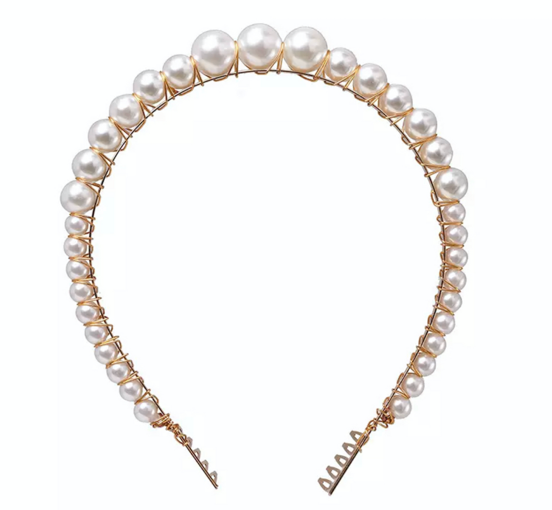 WS - Halo Headband - White Pearl Diadem with Comb